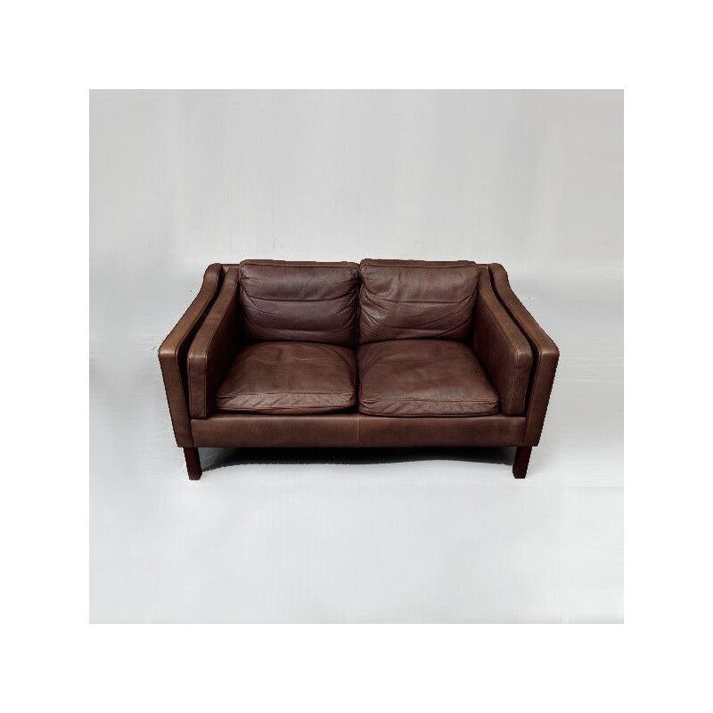 Canapé vintage scandinave 2 places en cuir marron