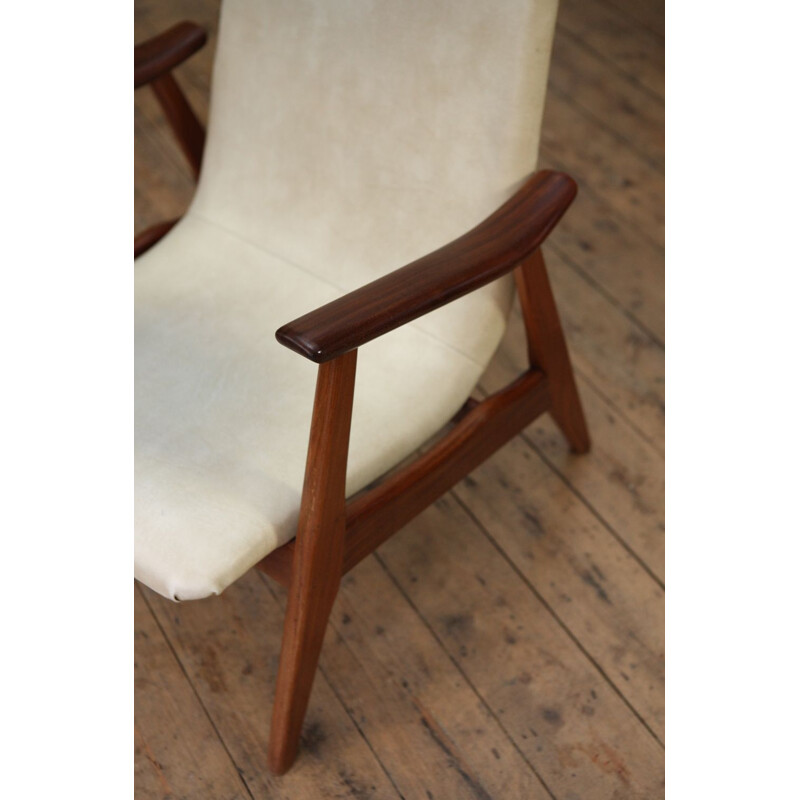 Vintage white high back armchair by Louis van Teeffelen