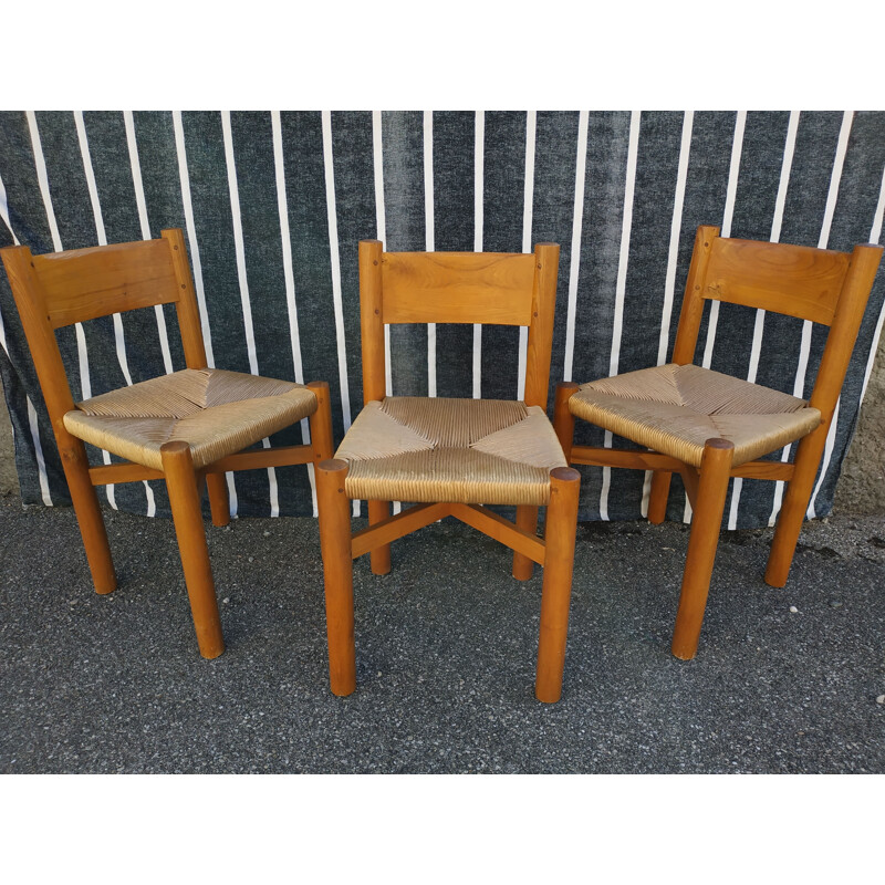 Set of 3 vintage chairs model "Meribel" by Charlotte Perriand for Steph Simon