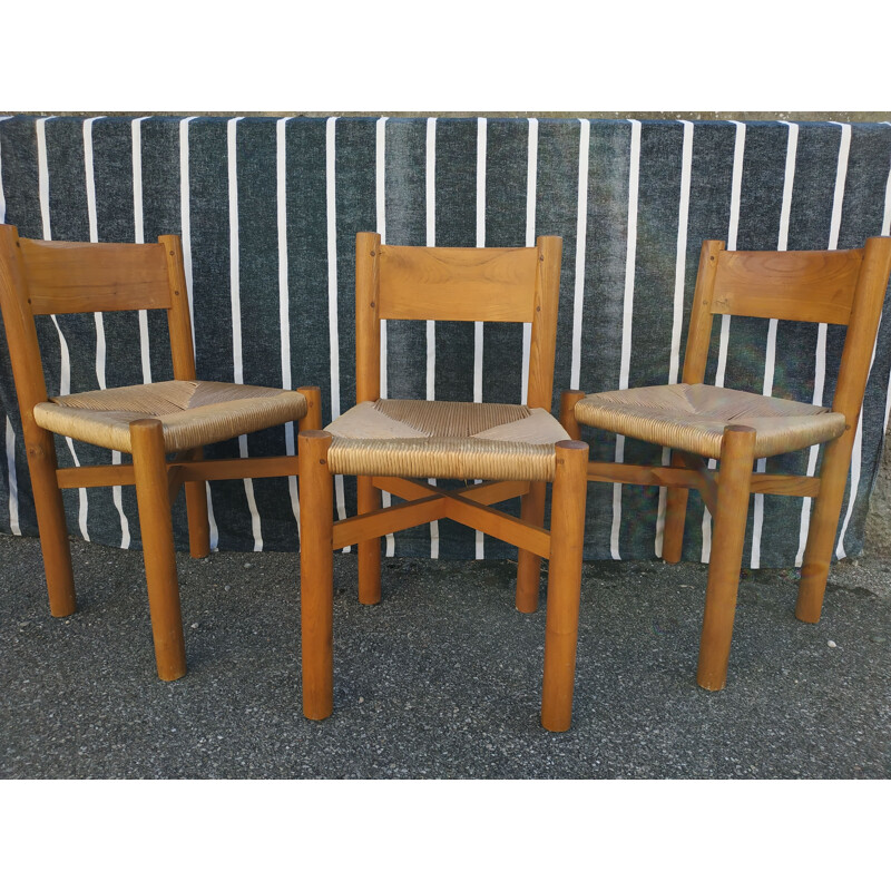 Set of 3 vintage chairs model "Meribel" by Charlotte Perriand for Steph Simon