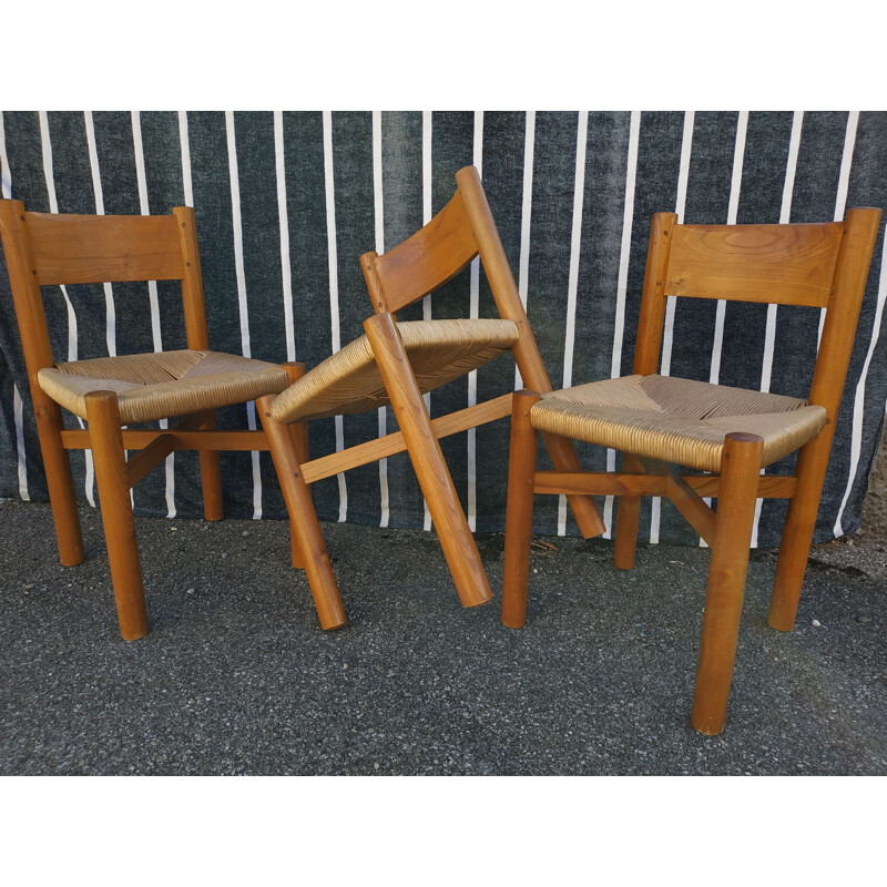 Set of 3 vintage chairs model "Meribel" by Charlotte Perriand for Steph Simon