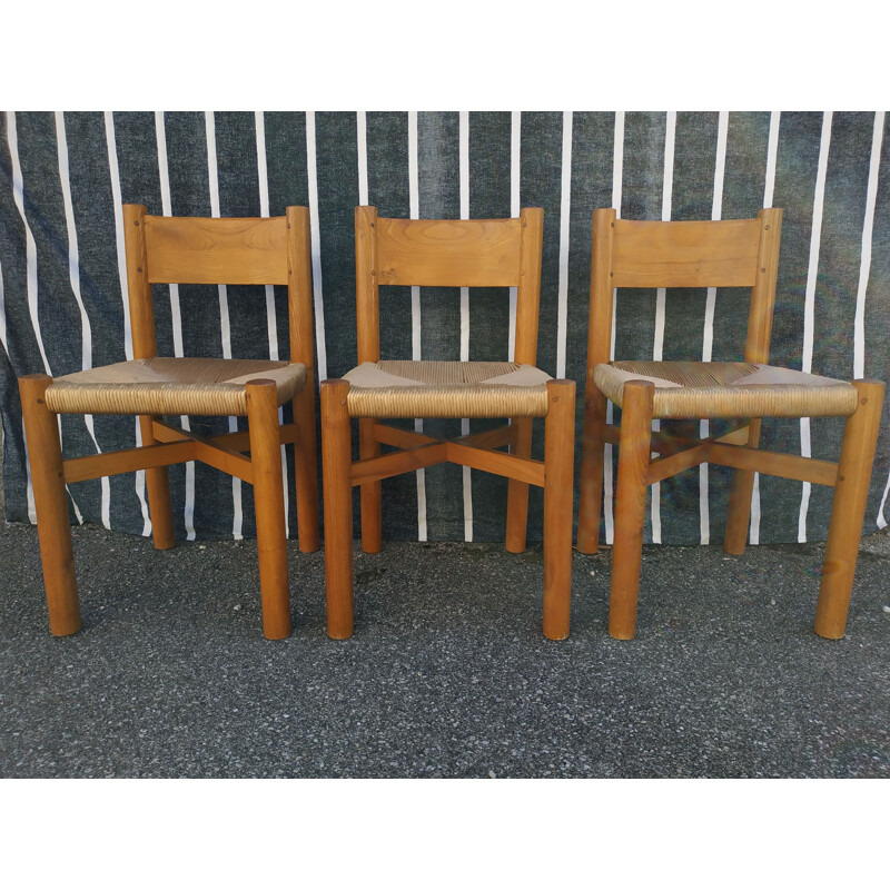 Set of 3 vintage chairs model "Meribel" by Charlotte Perriand for Steph Simon