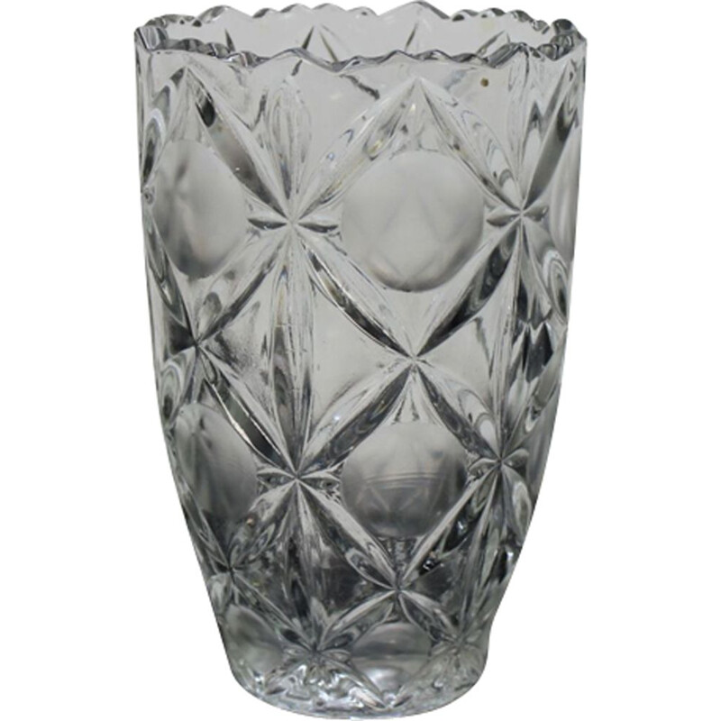 Vase vintage en verre pur de meuleuse de Bohême, Tchécoslovaquie 1970