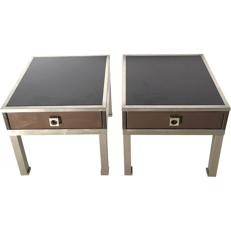 Set of 2 vintage painted bedside tables by Guy Lefèvre