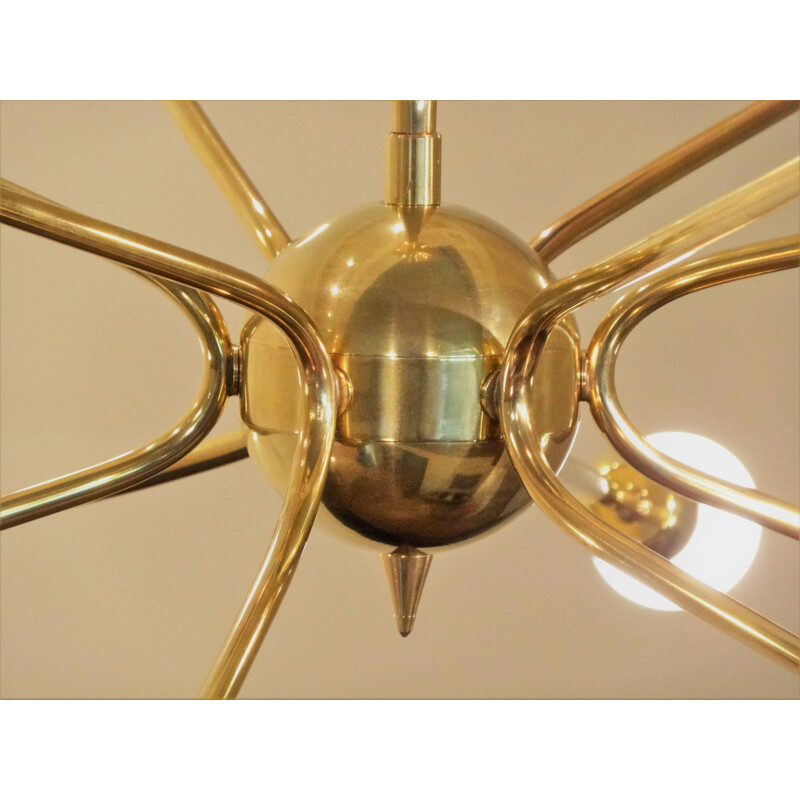 Vintage Spoutnik 12 arms chandeliers in copper and brass 1950