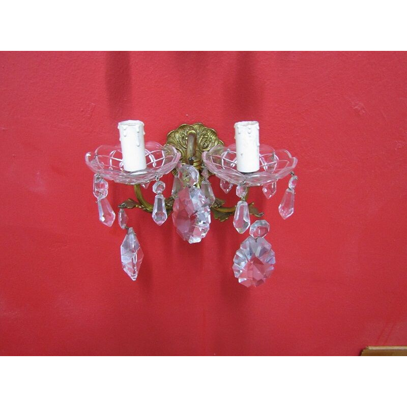 Set of 4 vintage italian candlesticks in bronze and crystal