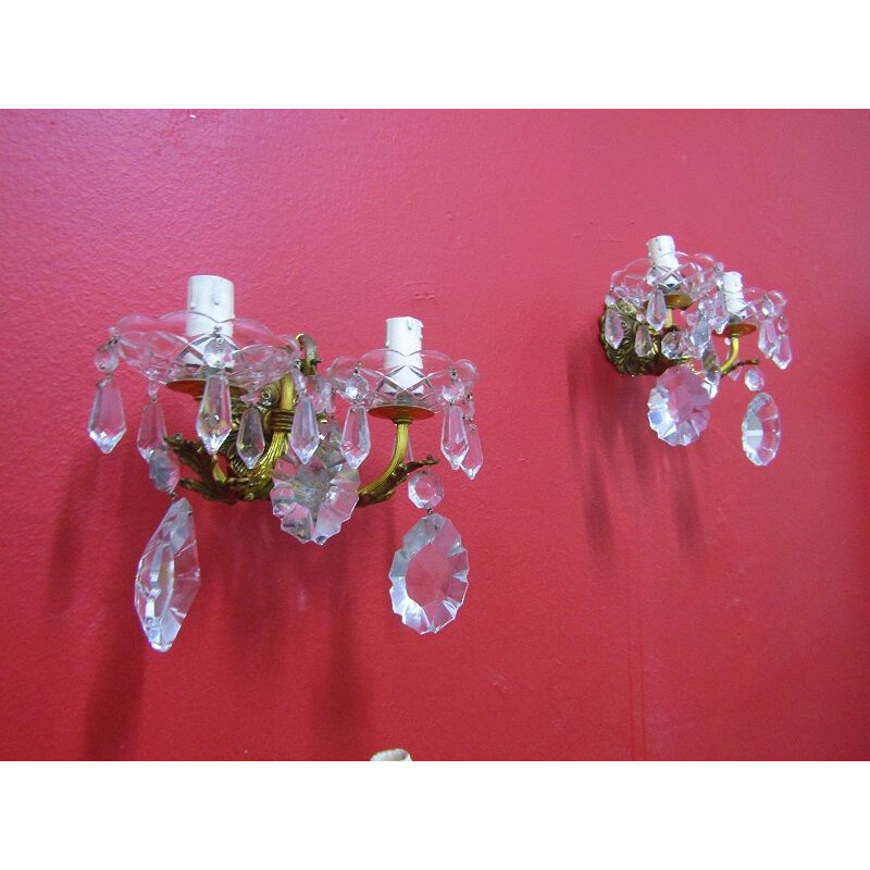 Set of 4 vintage italian candlesticks in bronze and crystal
