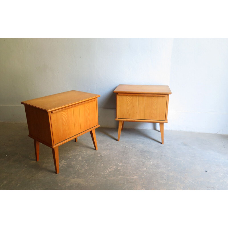 Pair of vintage bedside tables with storage compartment 1960