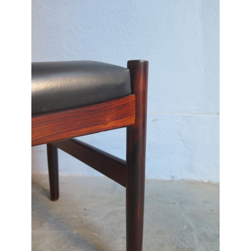 Vintage stool made of rosewood and faux black leather