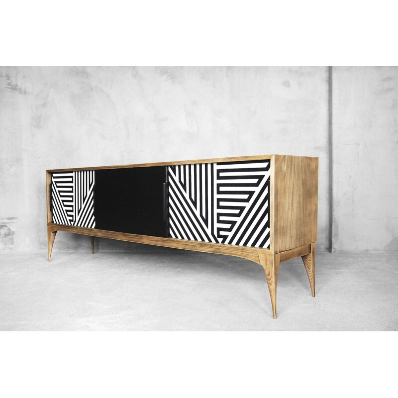 Vintage belgian oakwood sideboard with pattern 1960s