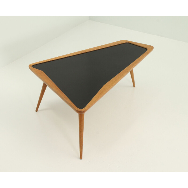 Vintage coffee table in oakwood and formica by Charles Ramos