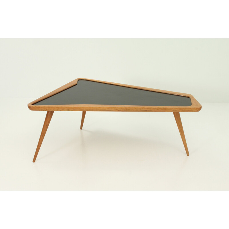 Vintage coffee table in oakwood and formica by Charles Ramos