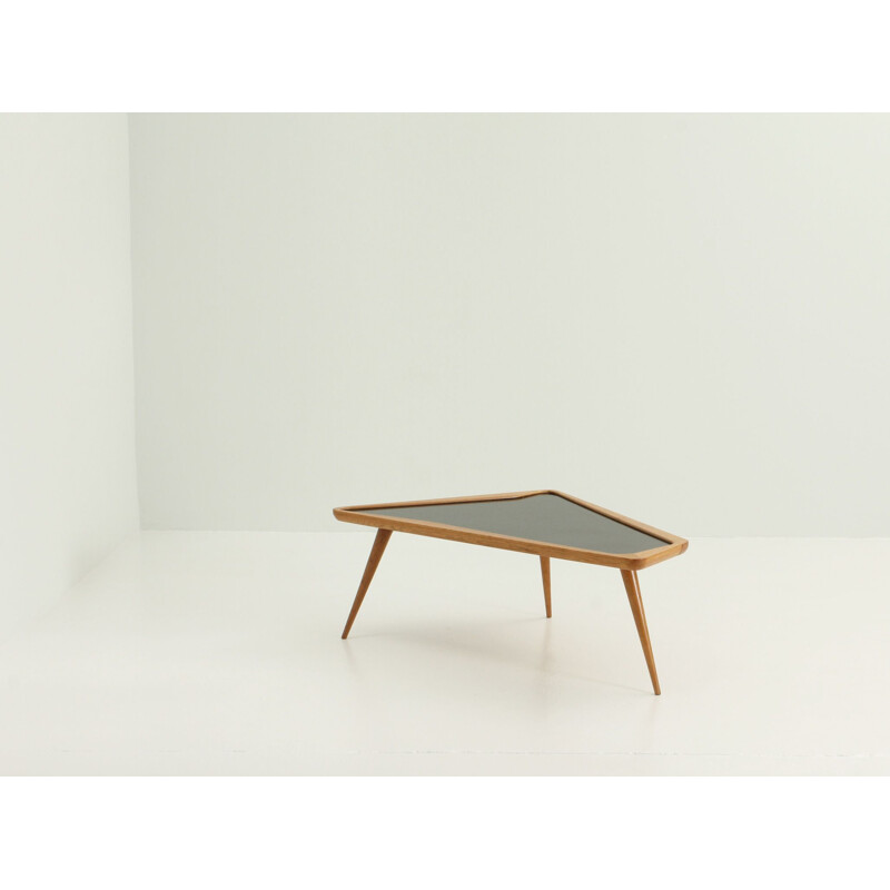 Vintage coffee table in oakwood and formica by Charles Ramos