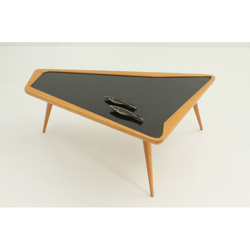 Vintage coffee table in oakwood and formica by Charles Ramos