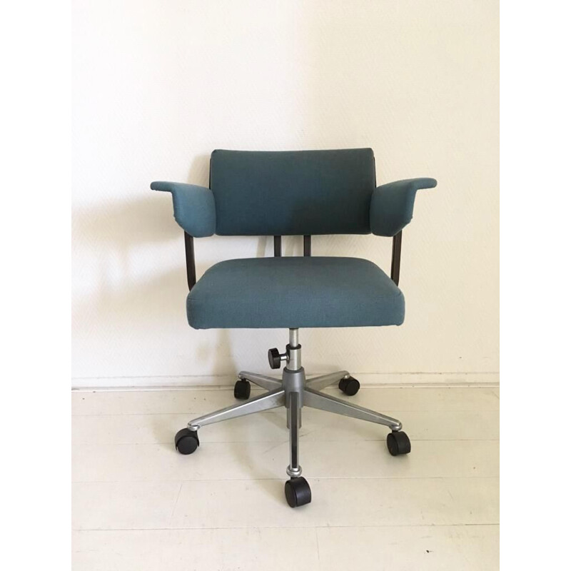 Vintage industrial blue desk chair model Resort by Friso Kramer for Ahrend