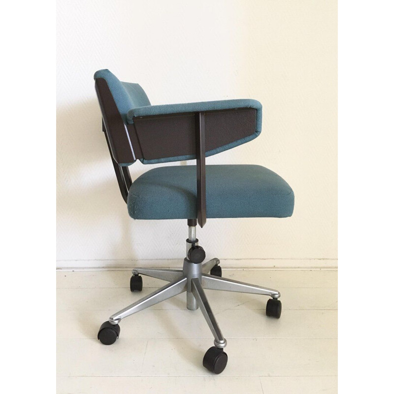 Vintage industrial blue desk chair model Resort by Friso Kramer for Ahrend