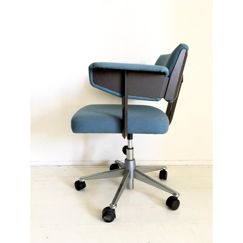 Vintage industrial blue desk chair model Resort by Friso Kramer for Ahrend