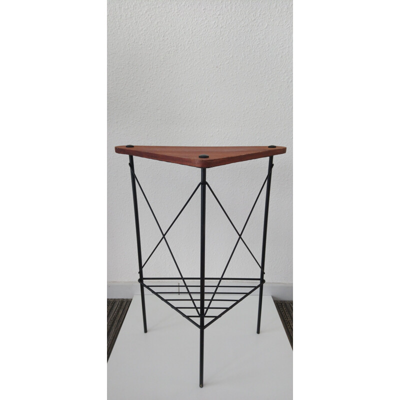 Vintage French side table in wood and metal