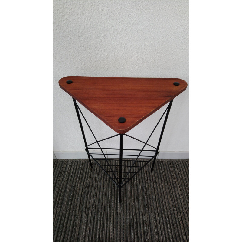 Vintage French side table in wood and metal