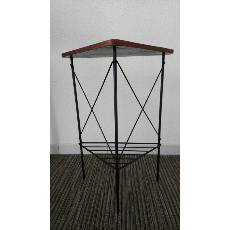 Vintage French side table in wood and metal