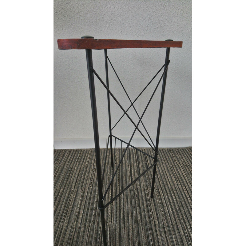 Table d'appoint vintage français bois et métal