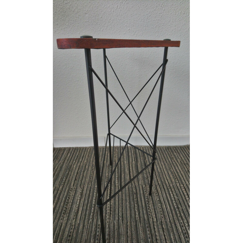 Vintage French side table in wood and metal