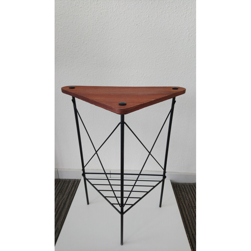 Vintage French side table in wood and metal