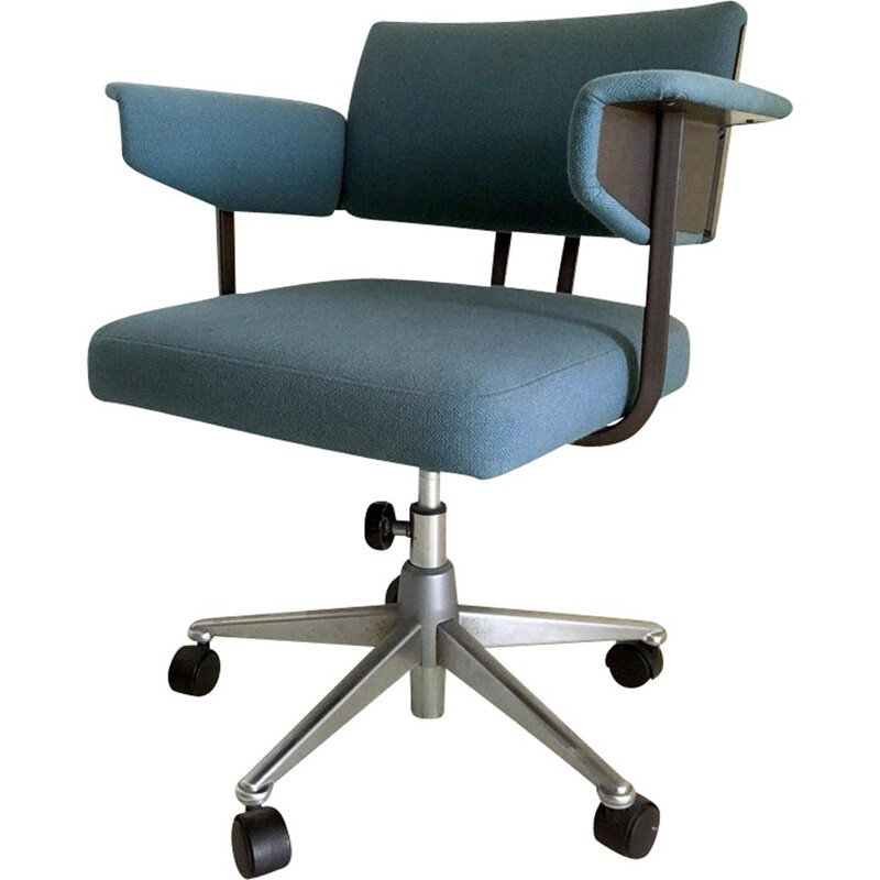 Vintage industrial blue desk chair model Resort by Friso Kramer for Ahrend