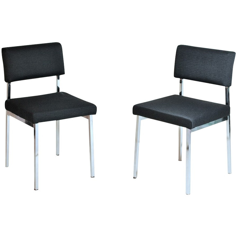 Pair of chairs in chrome-plated metal and fabric - 1960s