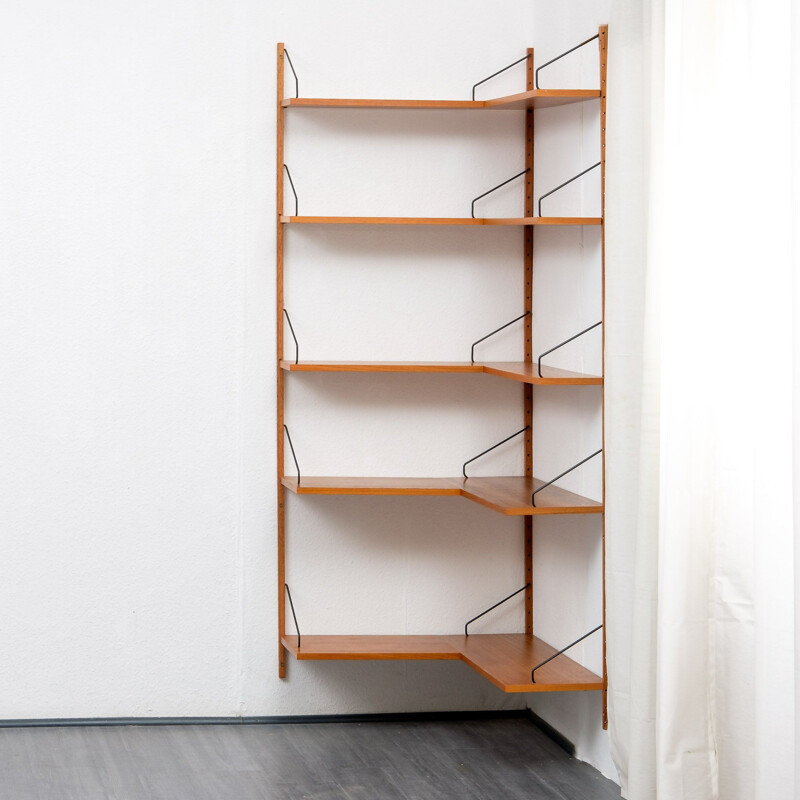 Vintage corner shelving system in teak