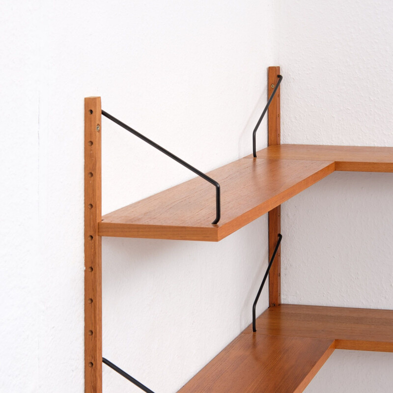 Vintage corner shelving system in teak