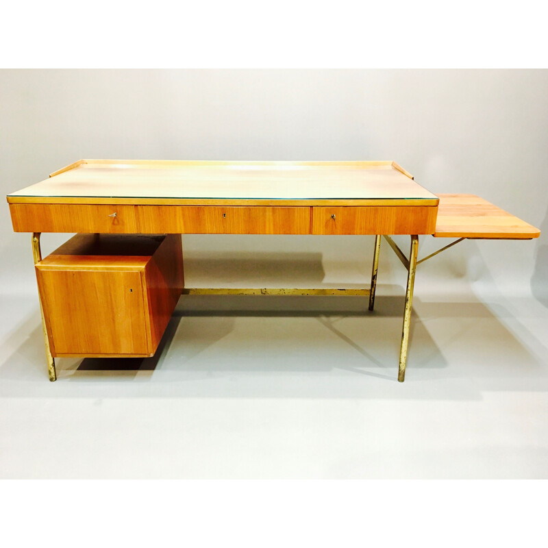 Vintage Scandinavian desk in rosewood and brass