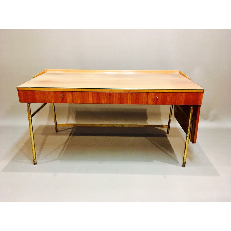 Bureau vintage scandinave en palissandre et laiton