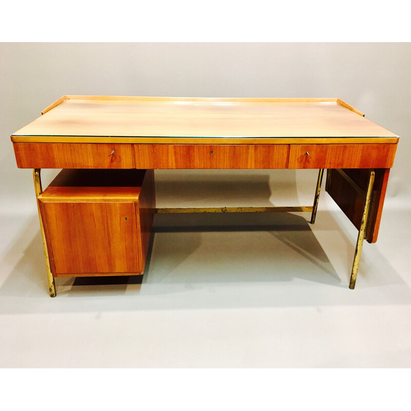 Vintage Scandinavian desk in rosewood and brass