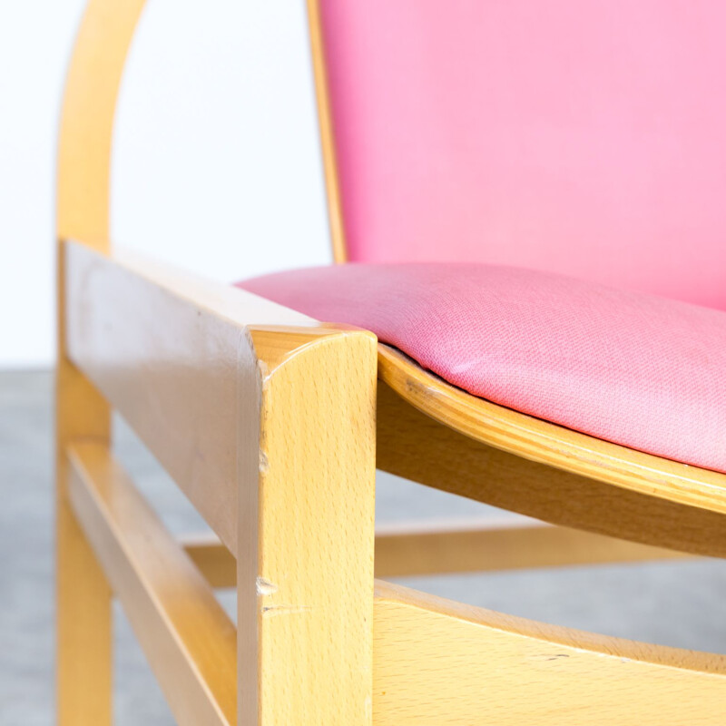 Vintage lounge chair argos in plywood and pink fabric for Baumann