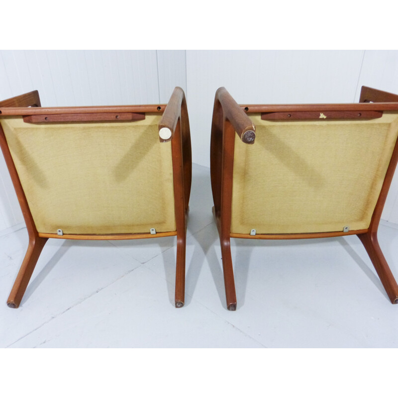 Pair of armchairs in wood and black leather, Ole WANSCHER - 1950s