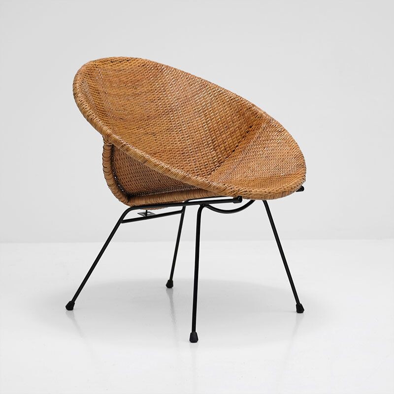 Fauteuil en rotin vintage par Dirk Van Sliedrecht