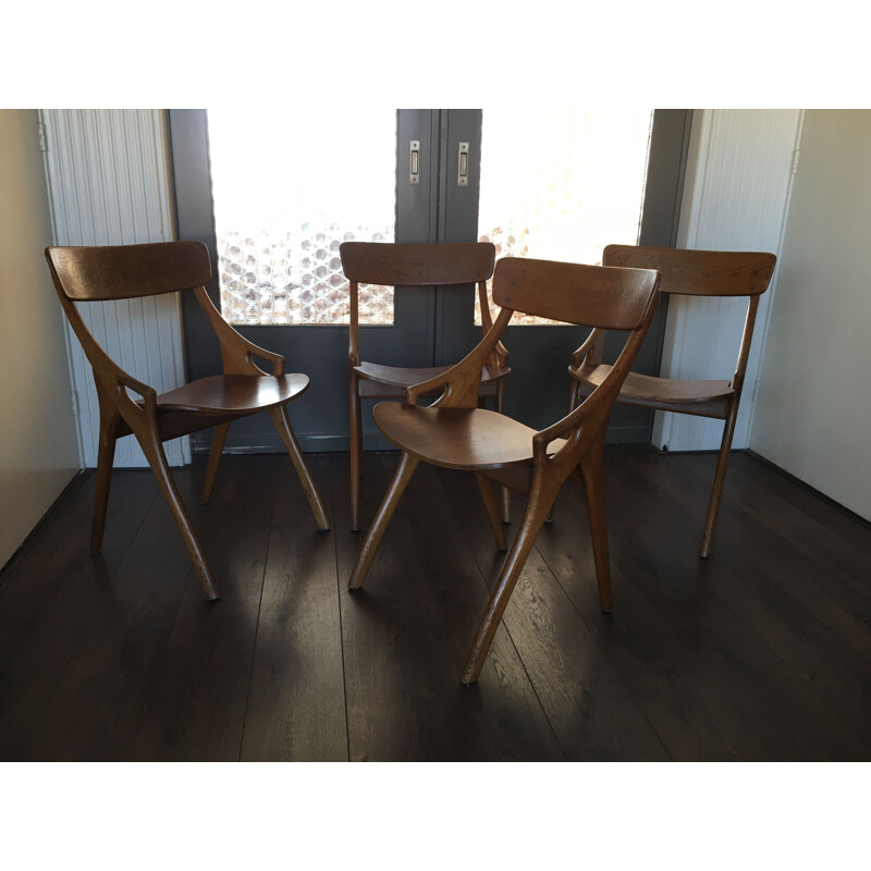 Set of 4 vintage dining chairs by Arne Hovmand Olsen for Mogens Kold
