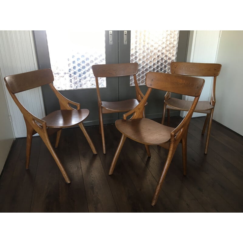 Set of 4 vintage dining chairs by Arne Hovmand Olsen for Mogens Kold