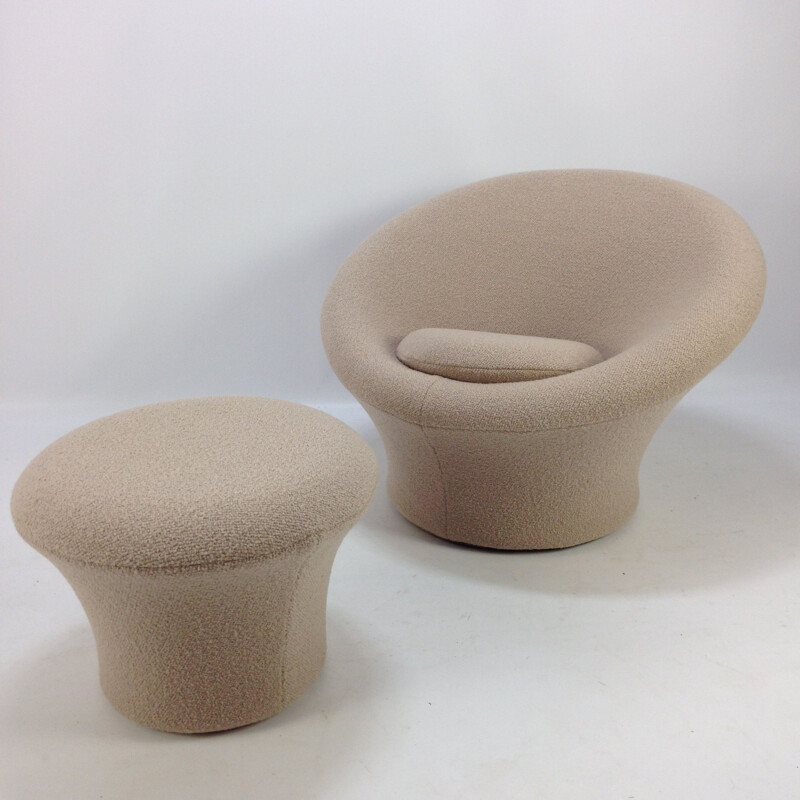 Vintage mushroom armchair with footstool by Pierre Paulin for Artifort with Pierre Frey's wool