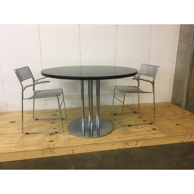 Vintage dining table in oak & steel by Thonet