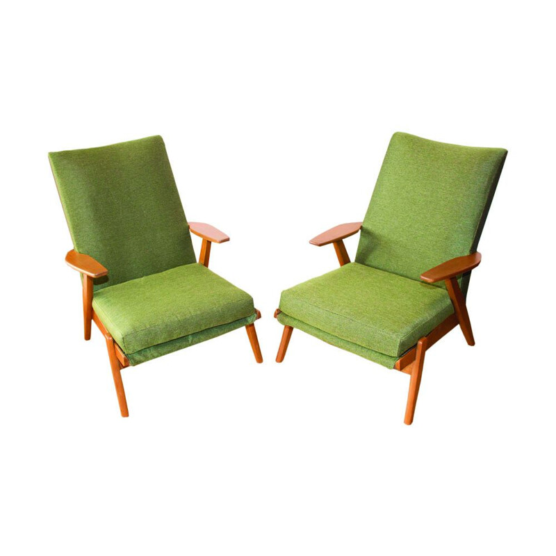 Suite de 2 fauteuils vert modèle P802 PK737 vintage de Parker Knoll