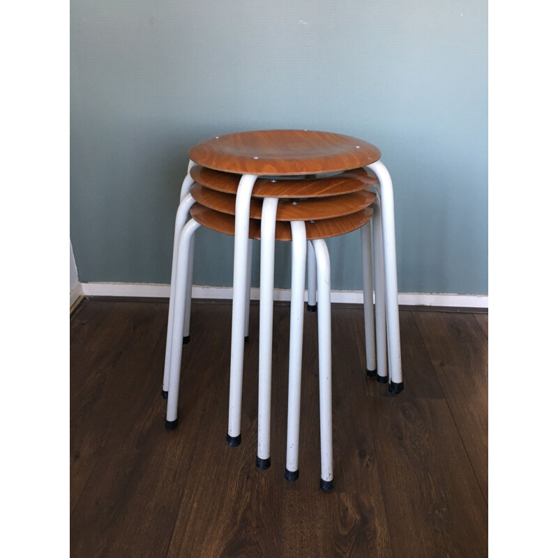 Set of 4 vintage industrial stools by Marko