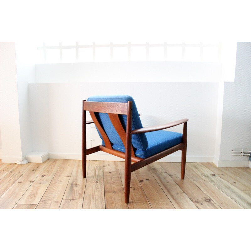 Pair of 118 Scandinavian armchairs in teak and wool, Grete JALK, France & Son edition - 1950s