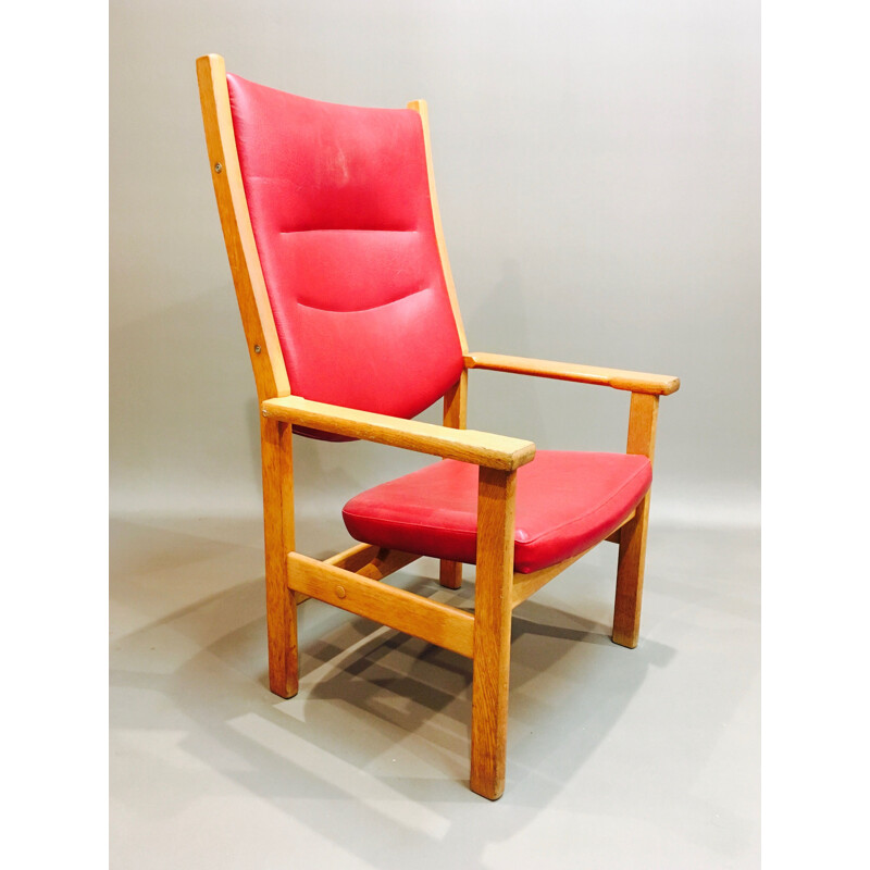 Set of 2 red vintage armchairs by Hans Wegner