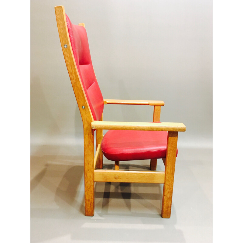 Suite de 2 fauteuils vintage rouges par Hans Wegner