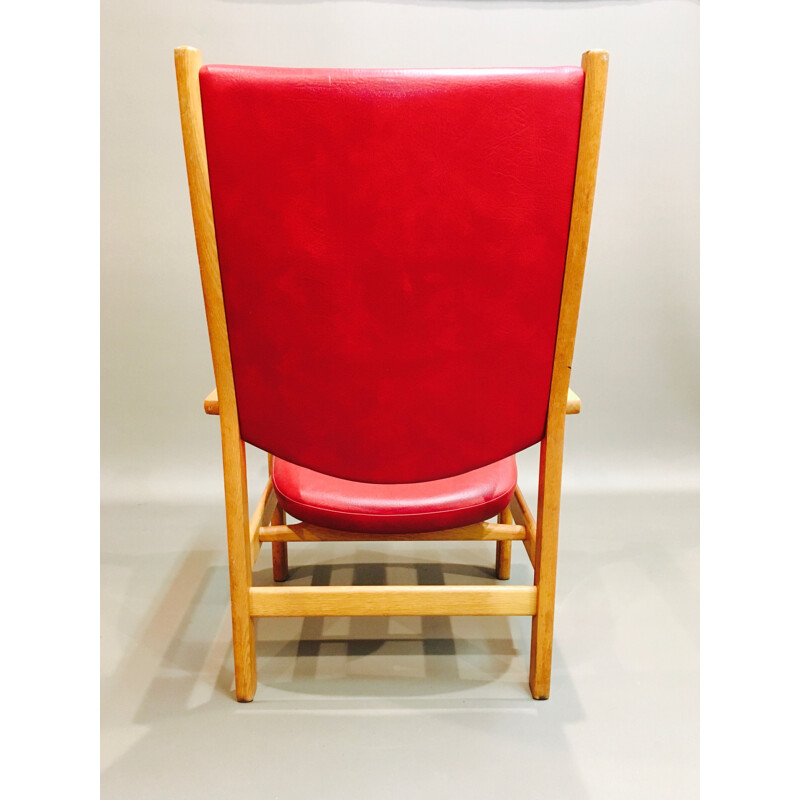 Set of 2 red vintage armchairs by Hans Wegner