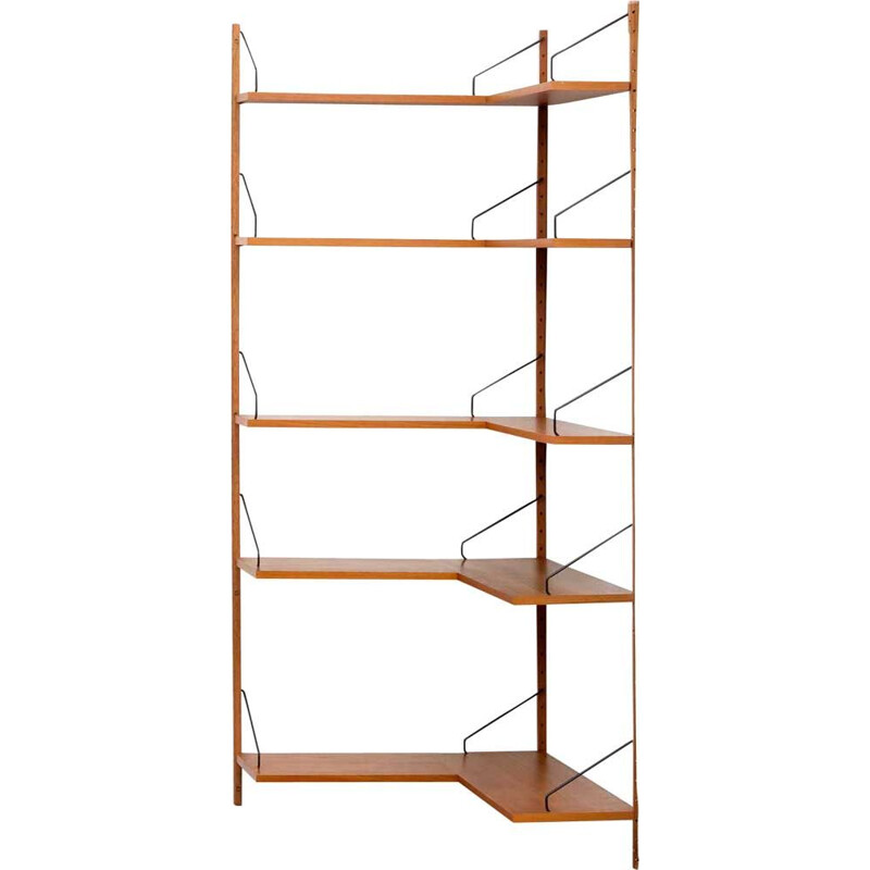 Vintage corner shelving system in teak