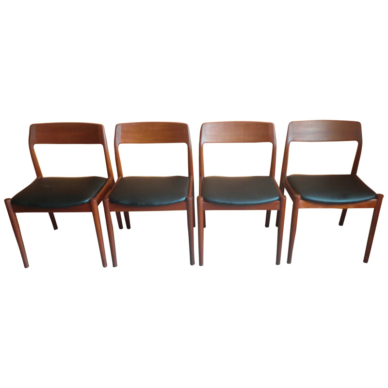 Ensemble de 4 chaises scandinaves en teck et similicuir - 1960