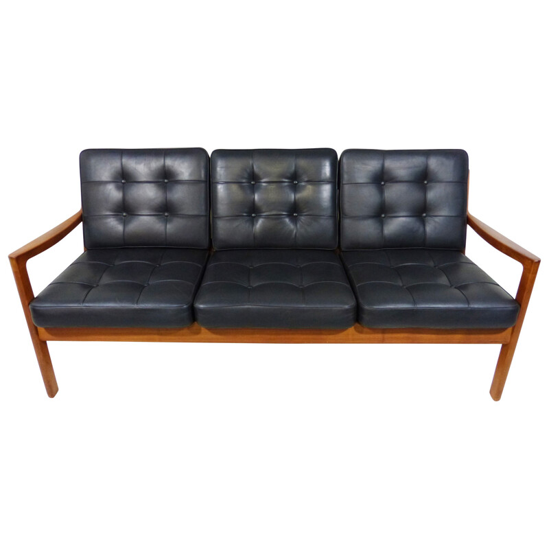 Senator sofa in wood and leather, Ole WANSCHER - 1950s
